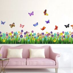 122 cm Beautiful Grass colorful butterflyes wall multicolor wall sticker for made home beautiful Reusable Sticker-image-4