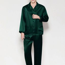Men Night Suit Set Dark Green Solid-image-45
