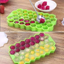 releena 2Pcs Soft Flexible Silicone Honeycomb Shape ice cube maker tray Molds 37 Grids Blue Plastic Ice Cube Tray image 2