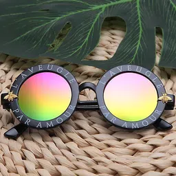 SYGA Kids Round Sunglasses with UV Protected Lens Goggles-paramour-Black&Colourful-18