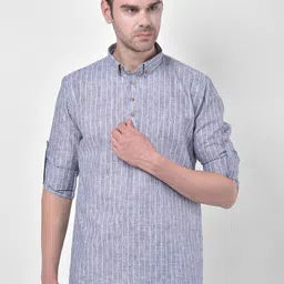 TABARD Men Shirt Collar Striped Linen Kurta-image-98