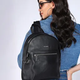 Sassora Women Textured Leather Small Backpack with Compression Straps-7