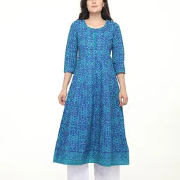 EZIS FASHION Women Blue Printed Anarkali Pure Cotton  Kurta-image-22
