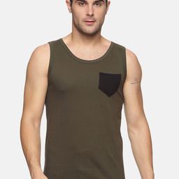 Trends Tower Men Olive Green Solid Innerwear Vests-image-65