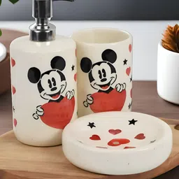 Kaolinite White & Red 3 Pieces Printed Ceramic Bathroom Accessories-picture-2