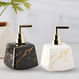 Kookee White & Black 2 Pieces Abstract Ceramic Soap Dispenser image 1