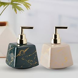 Kookee Green & Beige 2 Pieces Abstract Ceramic Soap Dispenser image 1