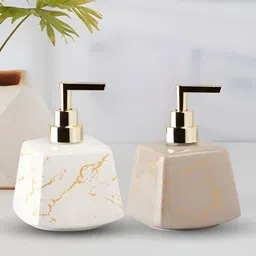 Kookee White & Cream 2 Pieces Abstract Printed Ceramic Soap Dispensers 300 ml Each image 1