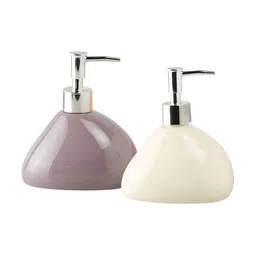 Kookee White & Purple 2 Pieces Ceramic Soap Dispenser image 2