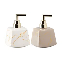 Kookee White & Cream 2 Pieces Abstract Printed Ceramic Soap Dispensers 300 ml Each image 2