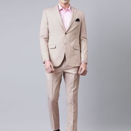 SUITLTD Men Cream-Coloured Solid Slim Fit Single-Breasted Formal Suit-image-98