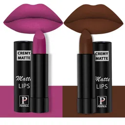PERPAA Set Of 2 Creamy Matte Bullet Lipstick - 3.5g Each - Rose Magenta 58- Cocoa Brown 67-55