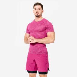 Men's Short-Sleeved Crew Neck Weight Training Compression T-Shirt-MagentaPurple-image-87