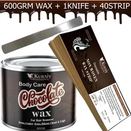 KURAIY Body Care Detan Chocolate Wax for Body Hair Removal 600 g with Knife & 40 Strips-28