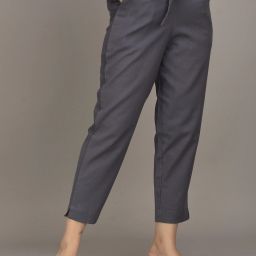 Women Regular Fit Grey Cotton Blend Trousers-image-68