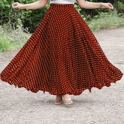 Women Self Design, Polka Print Flared Maroon, White Skirt-image-10