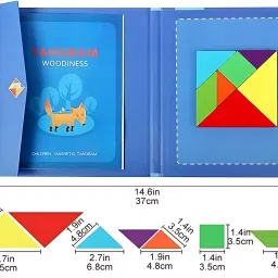 littlepaws Wooden Tangram with Magnetic Puzzle Book with Solution, Challenge IQ for Kids image 2