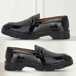Leather Premium High Heels Black Formal Shoes Loafers For Men-image-61