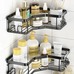 Containers Kitchen Rack Midland 2Pc Self Adhesive Bathroom corner Rack - Storage Organizer Rack shelf Steel-picture-11