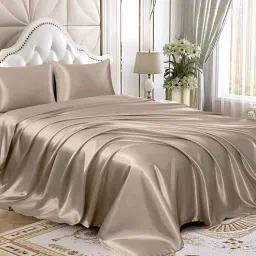 coolbeds Taupe Solid 400 TC Satin Single Fitted Bedsheet with 2 Satin Pillow covers-picture-18