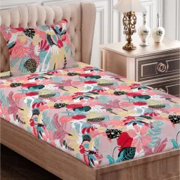 Pink Floral 144 TC Cotton Single Bed Sized Bed Sheets With 1 Pillow Cover by SEJ By Nisha Gupta-picture-30