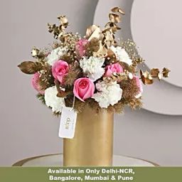 Exotic Carnations N Light Pink Roses Vase-picture-11