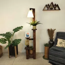 symplify Dorian Wooden Shelf Floor Lamp with Wooden Shade & Brown Base-picture-11