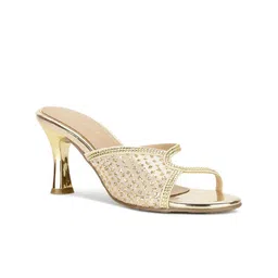 Marie Claire Gold-Toned Ethnic Embellished Open Toe Block Heels-0