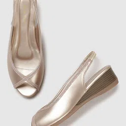 Marc Loire Gold-Toned PU Wedge Peep Toes-29