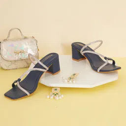 FABBHUE Embellished Straps Block Heels-15