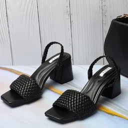 ELLE Textured Square Toe Block Heels With Backstrap-10