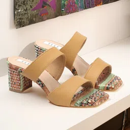 ELLE Printed Open Toe Block Heels-36