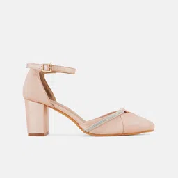CORSICA Pointed Toe Embellished Party Block Pumps With Ankle Loop image 3