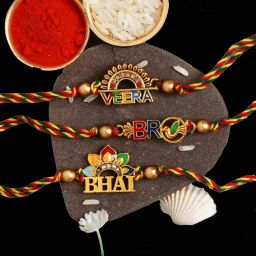 Thread RAKHI_ 123 Gold Finish Greeting Card Set-10