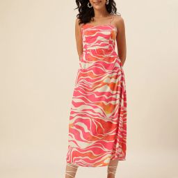 Pink Abstract Printed Double Georgette A-line Dress Printed Women Swim-dress Pink Swimsuit-6
