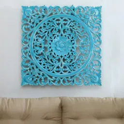 wooden home Mango Wood Flower Carving Jharokha in Blue Distress Finish-picture-20