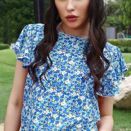 Sera Floral Printed Flutter Sleeve Crepe Top-image-89