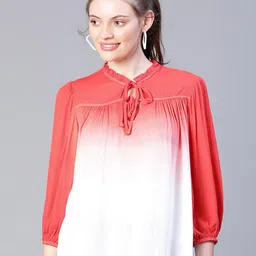 Oxolloxo Ombre Tie-Up Neck Puff Sleeve Regular Top-image-51