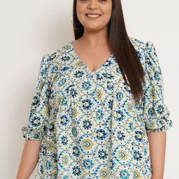 U&F Beyond Plus Size Floral Printed Puff Sleeves A-Line Top-picture-27