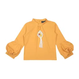 Actuel Girls Bishop Sleeves High Neck Crepe Top-image-32