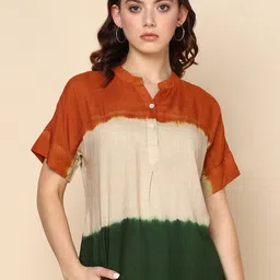 Maaesa Colourblocked Mandarin Collar Crepe Top-13