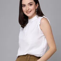 Style Quotient White Mock Neck Ruffled Crepe Top-picture-45