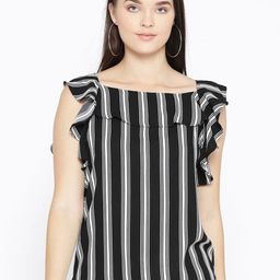 Be Indi Women Black & White Striped Ruffles Crepe Top-image-74