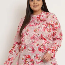 U&F Beyond Floral Print Mandarin Collar Bell Sleeve Ruffles Crepe Top-picture-13