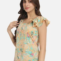 BAESD Multicoloured Floral Print Flutter Sleeve Crepe Top image 5