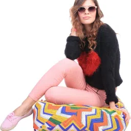 Large Cotton Canvas Geometric Printed Square Floor Cushion Cotton Bean Bag Footstool With Bean Filling-image-29