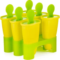 Set of 6 Ice Pop Makers,Ice Cream mould,Kulfi Candy (Pack 1 - Blue) Yellow, Green Plastic Ice Cube Tray-6