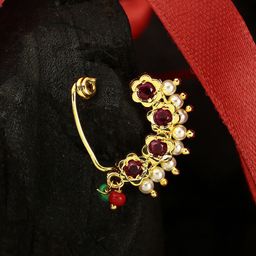 Adwitiya Collection 24 CT Gold-Plated Stone-Studded & Pearl Beaded Nosepin-58