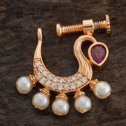 Kushal's Fashion Jewellery Gold-Plated Cubic Zirconia Studded Nosepin-image-21
