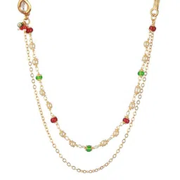 Aadvik Designs Gold-Plated Stone-Studded and Beaded Chained Nosepin image 4